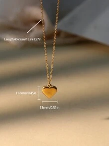 1 chiếc vòng cổ mặt trái tim vàng cổ điển bằng thép không gỉ 40+5cm dành cho phụ nữ đeo hàng ngày - Vàng - Xem 13