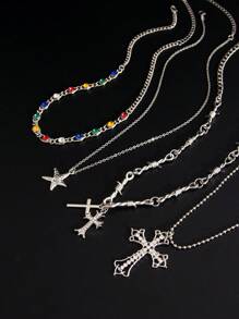 4pcs Vintage Punk Gorgeous Multi-Color Rhinestone Cross Necklace Set, Party & Festival Accessory For Men