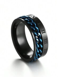 1pc Fashionable Rotating Roman Numeral Chain Ring, For Men - Multicolor - View 39