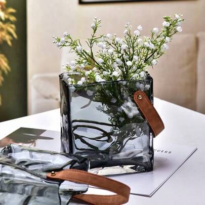 [1 Pack/Excluding Bouquet] Simple And Creative Leather Handbag Light Luxury Bag Vase Flower Fish Tank Flower Arrangement Living Room Dining Table Decoration Ornaments Home Decor Room Decor Flower Vase Glass Vase
