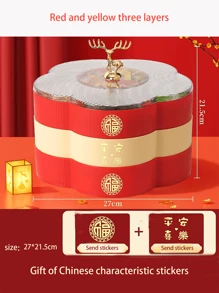 Traditional Chinese Style Candy Organizer Box, Multi-Layer Compartments, Free Set Of Stickers, Made Of Plastic, Large Capacity - Two-color - View 15