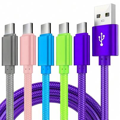 1pc USB Type-C Fast Charging Data Cable 3.3ft/6.6ft/10ft, Nylon Braided USB A To USB C Charger Cable, USB-C Car Charger Cord Compatible With Samsung Galaxy S25 S24 S23 S22 S21 S20 A07 M07 Cell Phone Fast Charge Cable