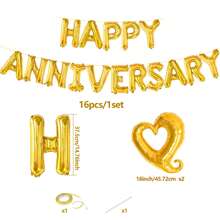 Valentine's Day Decoration Polyester Foil Balloons, Red Heart-Shaped Balloons, HAPPY ANNIVERSARY Letter Banner, Romantic Love Decorations, Red, Silver, Blue, Pink, Rose Gold, Gold, Suitable For Valentine's Day, Bride Wedding, Engagement, Proposal, Bridal Shower - HAPPY ANNIVERSARY - View 13
