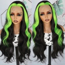 13X4 Free Part Black Green Highlights Body Wave Lace Front Wigs Pre Plucked Soft Long Wavy Hair Wigs Heat Resistant Wave Wigs Glueless Christmas Wig Long Wavy Synthetic Lace Front Wigs For Women Perfect For Daily Wear & Parties - 挑染綠色 - 查看 9