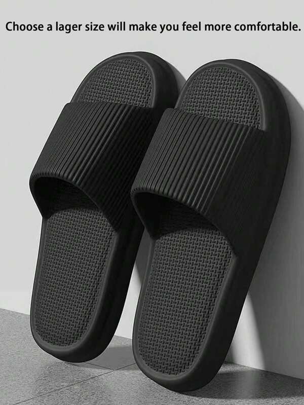 Sandalias deslizantes negras a rayas de moda y nuevas para hombres, con material EVA, suela gruesa, cómodas, antideslizantes, resistentes al olor y de secado rápido, adecuadas para interiores, exteriores, playa y diseño de pareja (se sugiere pedir una talla talla grande grande para un mejor ajuste)