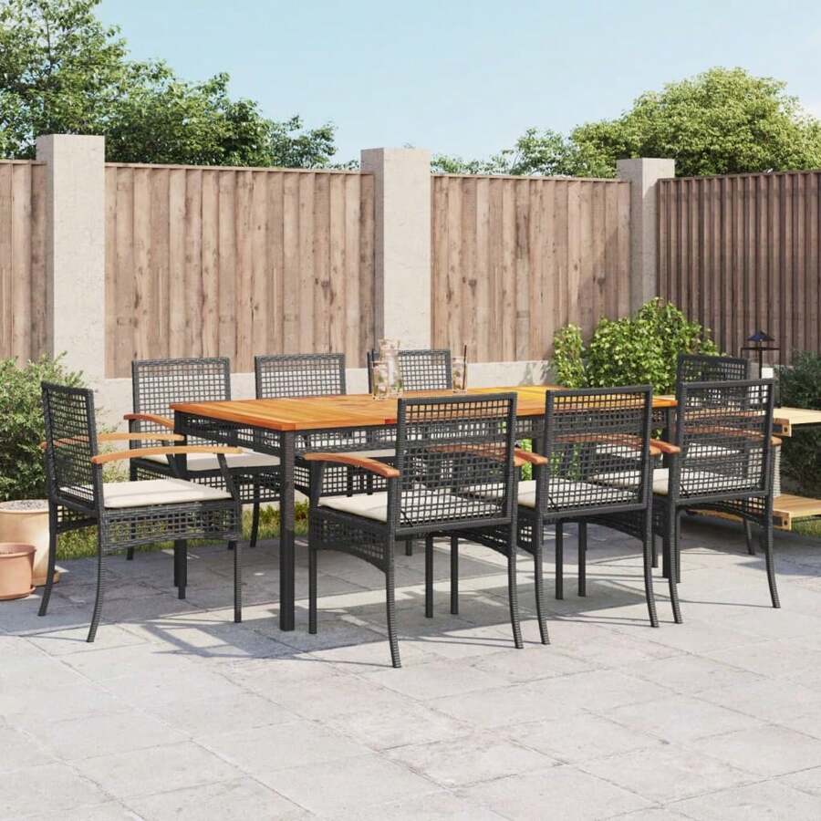 9 Piece Outdoor Wicker Dining Set With Cushions Stylish Black Rattan Furniture For Patio Garden Backyard - Black - View 1