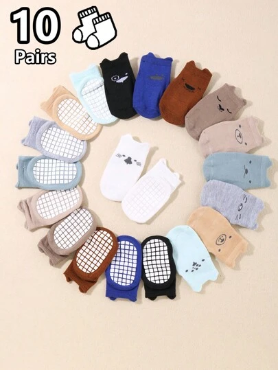 10 Paar süße rutschfeste Socken mit Griffen für Kleinkinder, super weiche Babysocken für 0-3 Jahre für alle Jahreszeiten, modische Neugeborenen Socken für Outfits