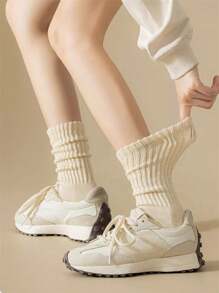 1 Pair Women's Thick Cushioned Slouchy Crew Socks, Casual Sports Socks, Couple Socks