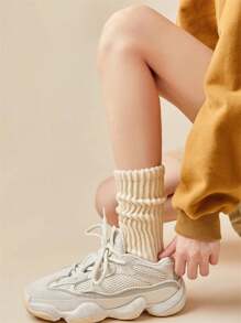 1 Pair Women's Thick Cushioned Slouchy Crew Socks, Casual Sports Socks, Couple Socks