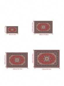 1 块经典红色复古风格地毯，可机洗，不褪色，易于护理，家居装饰地毯，适用于客厅沙发、卧室、办公桌、餐厅厨房、床边防滑垫、入口垫、户外露营毯、房间装饰地毯 - 彩色 - 查看 2