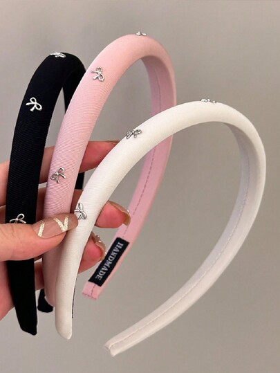 3/2/1 pieza Diadema con lazo para mujer, diadema de seda sintética negra/rosa, accesorios de moda casuales, elegantes, románticos y dulces