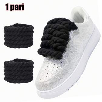 1 Pair Braided Rope Shoelaces, Thickened 1cm Round Solid Color 3-Strand Rope, For Shoes, Bags, Apparel Decor