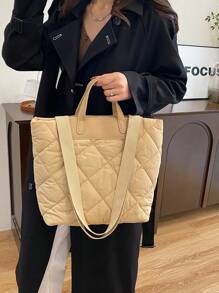 Túi Tote Dung Tích Lớn Cho Đi Làm, Học Sinh, Túi Đeo Vai, Phiên Bản Hàn Quốc, Túi Xách Mềm, Thu/Đông - Màu Khaki - Xem 10