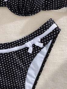 Bộ bikini chấm bi gợi cảm mới dành cho nữ, có đệm mềm, dây đeo vai điều chỉnh được, buộc dây phía sau, thích hợp cho kỳ nghỉ hè, đi biển, đi nghỉ mát, màu đen. - màu đen - Xem 7