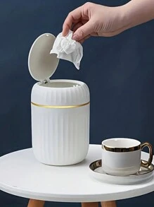 1pc Press-Top Mini Trash Can - Durable PP Material, Compact Desktop Waste Basket For Office, Bedroom, Living Room - Home Garbage Container With Lid For Return School - Multicolor - View 2