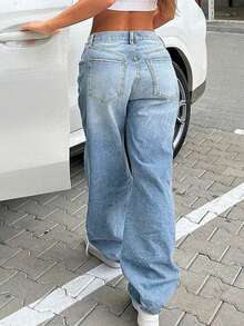 Quần jeans ống đứng dáng rộng, chất liệu denim mài kiểu vintage dành cho nữ, cỡ lớn, thích hợp cho mùa xuân. - Rửa nhẹ - Xem 2