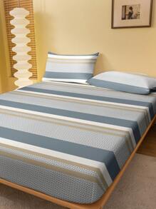 1 件简约现代几何曲线条纹图案印花拉绒床笠、卧室印花床罩、床垫罩、床垫垫、保护套、床上用品（不含枕套） - 彩色 - 查看 3