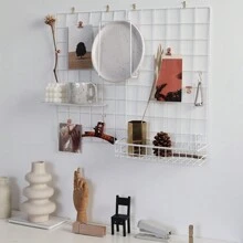 1pc Wall-Mounted Wire Grid Panel Organizer Hanging Display And Wall Storage Organizer Multiple-Purpose Storage Mesh Shelf Rack Holder Organizer Wire Notice Board Hanging Home Office & Kitchen Decor Photo Board Room Decor