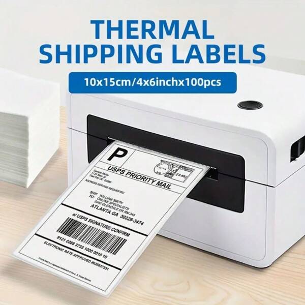 Papel para etiquetas de remessa branco, 100/200 unidades, compatível com impressoras térmicas de etiquetas, papel para etiquetas térmicas de 10 cm x 15 cm, papel para etiquetas de logística, material escolar, volta às aulas