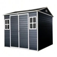 6x8 FT Outdoor Storage Shed With Double Window, Tool Storage Sheds With Padlockable Double Doors And Floor, Garden Tool House,For Patio Backyard Lawn Pool - Black - View 1