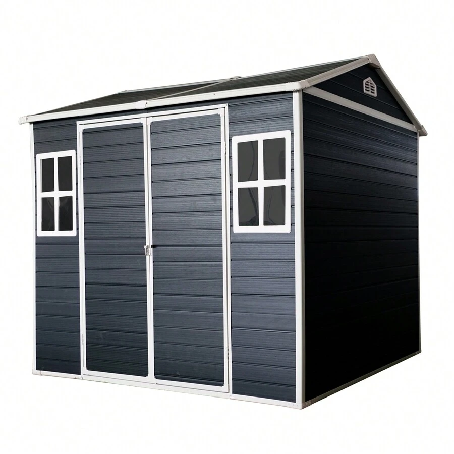 6x8 FT Outdoor Storage Shed With Double Window, Tool Storage Sheds With Padlockable Double Doors And Floor, Garden Tool House,For Patio Backyard Lawn Pool - Black - View 1