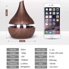 300ml Essential Oil Diffuser, Oil Diffuser, LED Humidifier, Automatic Shut-Off Ultra Quiet USB Wooden Humidifier With USB Cable, Suitable For Living Room And Bedroom SPA, Containing 2 Types Of Oil