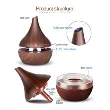 300ml Essential Oil Diffuser, Oil Diffuser, LED Humidifier, Automatic Shut-Off Ultra Quiet USB Wooden Humidifier With USB Cable, Suitable For Living Room And Bedroom SPA, Containing 2 Types Of Oil