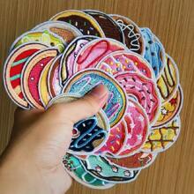 24 Pieces Of Cute Donuts, Ironing Stickers, Chocolate Frosting, Dessert Embroidery Stickers, Large Circular Cloth Stickers For Jeans, Shoes, Backpacks, Coasters, Sewing Process (Multiple Colors)
