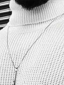 Men's Solid Color Casual Turtleneck Sweater, Autumn/Winter - White - View 2