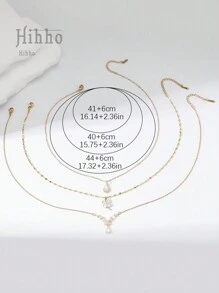 Hihho Bộ 3 dây chuyền đính đá Zirconia thiết kế hình giọt nước, hình tròn, hoa thanh lịch và thời trang, quà tặng trang sức sang trọng cho phụ nữ ngày lễ tình nhân, mẹ, mẹ, ngày của mẹ, quà tặng - Vàng - Xem 7