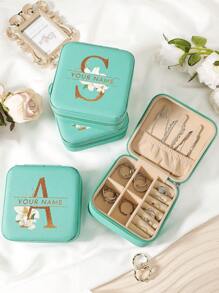 1pc Customized Name Jewelry Storage Box Ring Necklace Storage Box Portable Travel Zipper Jewelry Storage Box - Blue - View 7