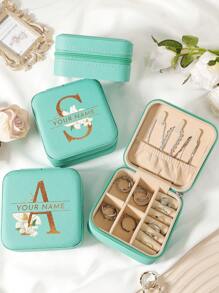 1pc Customized Name Jewelry Storage Box Ring Necklace Storage Box Portable Travel Zipper Jewelry Storage Box - Blue - View 8