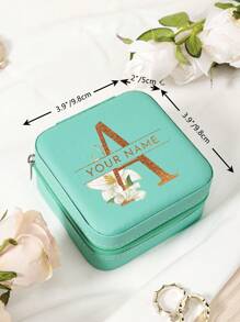 1pc Customized Name Jewelry Storage Box Ring Necklace Storage Box Portable Travel Zipper Jewelry Storage Box - Blue - View 10