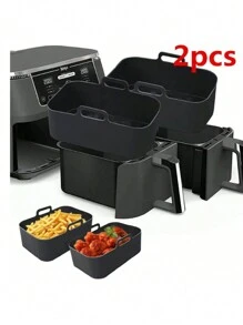 2 件套空气炸锅硅胶内衬，矩形可重复使用硅胶烘焙垫配件，不粘且易于清洁