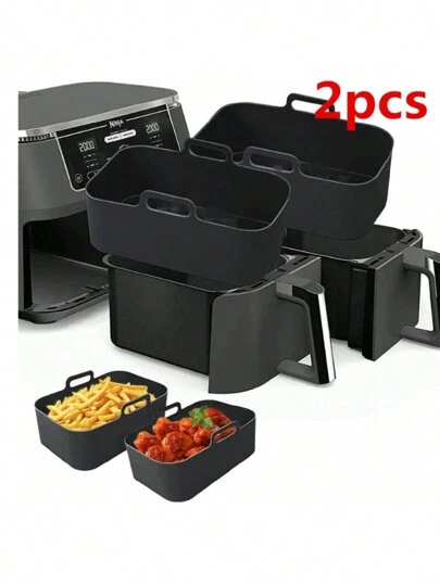 2 件套空气炸锅硅胶内衬，矩形可重复使用硅胶烘焙垫配件，不粘且易于清洁