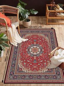 1 块经典红色复古风格地毯，可机洗，不褪色，易于护理，家居装饰地毯，适用于客厅沙发、卧室、办公桌、餐厅厨房、床边防滑垫、入口垫、户外露营毯、房间装饰地毯 - 彩色 - 查看 5