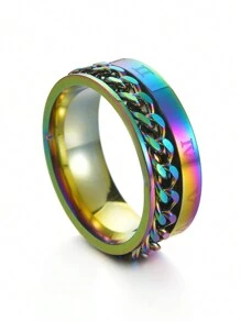 1pc Fashionable Rotating Roman Numeral Chain Ring, For Men - Multicolor - View 20