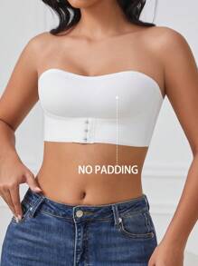 1件装女士纯色前扣无垫抹胸文胸，性感舒适白色无钢圈文胸 - 白色 - 查看 2
