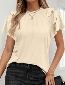 tooluck Women Dressy Casual Tops Business Work Blouses Summer Shirts Short Sleeve Crew Neck Outfits - Apricot - View 1