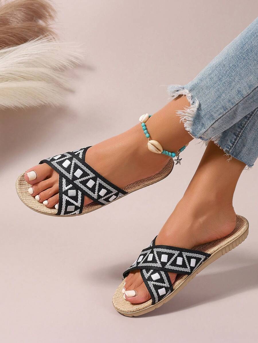 New Linen Home Slippers, Non-Slip Indoor Household Linen Beach Slippers, All Season