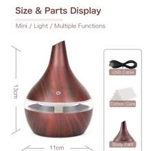 300ml Essential Oil Diffuser, Oil Diffuser, LED Humidifier, Automatic Shut-Off Ultra Quiet USB Wooden Humidifier With USB Cable, Suitable For Living Room And Bedroom SPA, Containing 2 Types Of Oil
