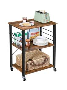 VASAGLE Kitchen Storage Rack On Wheels, Serving Cart With 3 Shelves, Kitchen Trolley, Microwave Rack, For Mini Oven, Toaster, With 6 Hooks, Industrial Style, Rustic Brown And Black - Rust Brown - View 9