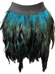 1 件女式羽毛裙，松紧腰羽毛迷你裙，适合圣诞节派对服装万圣节 - 彩色 - 查看 17