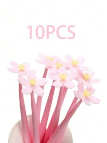 10/1 支花形凝胶笔，优雅的水性笔，少女系列，适合学生和办公室使用的创意文具，开学季适用 - 彩色 - 查看 8