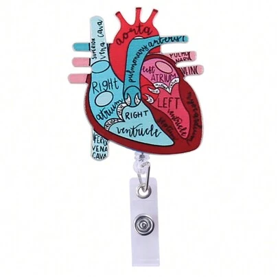 1pc Extendable Anatomical Heart Design Badge Reel With Faux Leather Tassel, Telemetry Fashion Anatomical Heart Badge Holder, Accessory For Healthcare Professionals Like Nurses, Registered Nurses, EMTs, Doctors, And Office Personnel Back To School