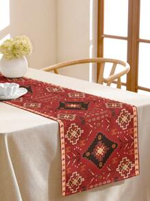 1 Pc Bohemian Vintage Floral Print Linen Table Runner, Suitable For Festivals, Parties, Birthdays, Dinners, Kitchen & Dining Table Decor, Shoe Cabinet & Storage Cover, Versatile Home Decor, All Seasons