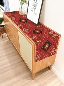 1 Pc Bohemian Vintage Floral Print Linen Table Runner, Suitable For Festivals, Parties, Birthdays, Dinners, Kitchen & Dining Table Decor, Shoe Cabinet & Storage Cover, Versatile Home Decor, All Seasons