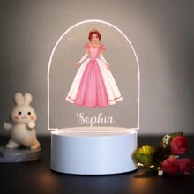 1件客製化姓名卡通公主創意禮物 3D幻象LED小夜燈 暖光 生日禮物 房間裝飾 - 彩色 - 查看 9