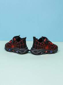 蜘蛛图案 LED 发光透气网眼运动鞋，适合男孩和女孩 - 休闲、减震、四季防滑户外跑步和步行鞋 - 黑色 - 查看 3