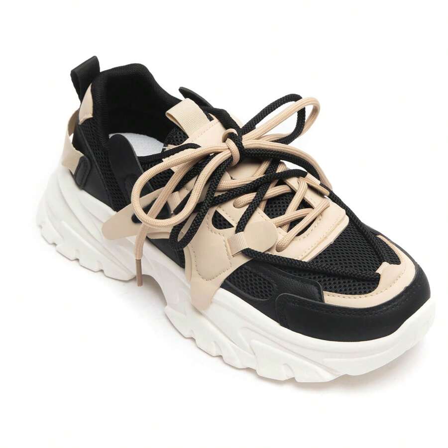Fashionable Versatile Casual Everyday Thick Sole Sneakers - Black - View 1